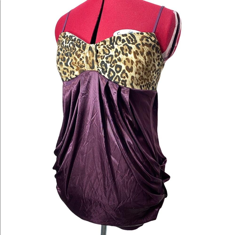 Vintage Satin Leopard Purple Baby Doll Lingerie Chemise Slip Pajama Dress Medium - Picture 2 of 12